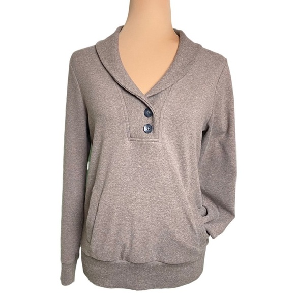 Banana Republic Shawl Collar Pullover Sweater S Kangaroo Pocket Taupe Cabincore - Picture 1 of 9